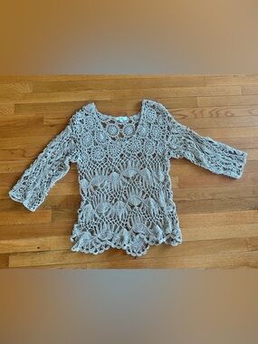 Crochet Open-Knit Top in Light Beige size L